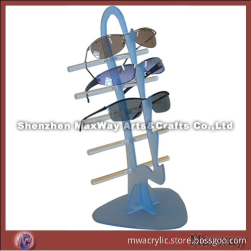 Scalariform blue acrylic/lucite sunglasses holder/display rack with particular shape